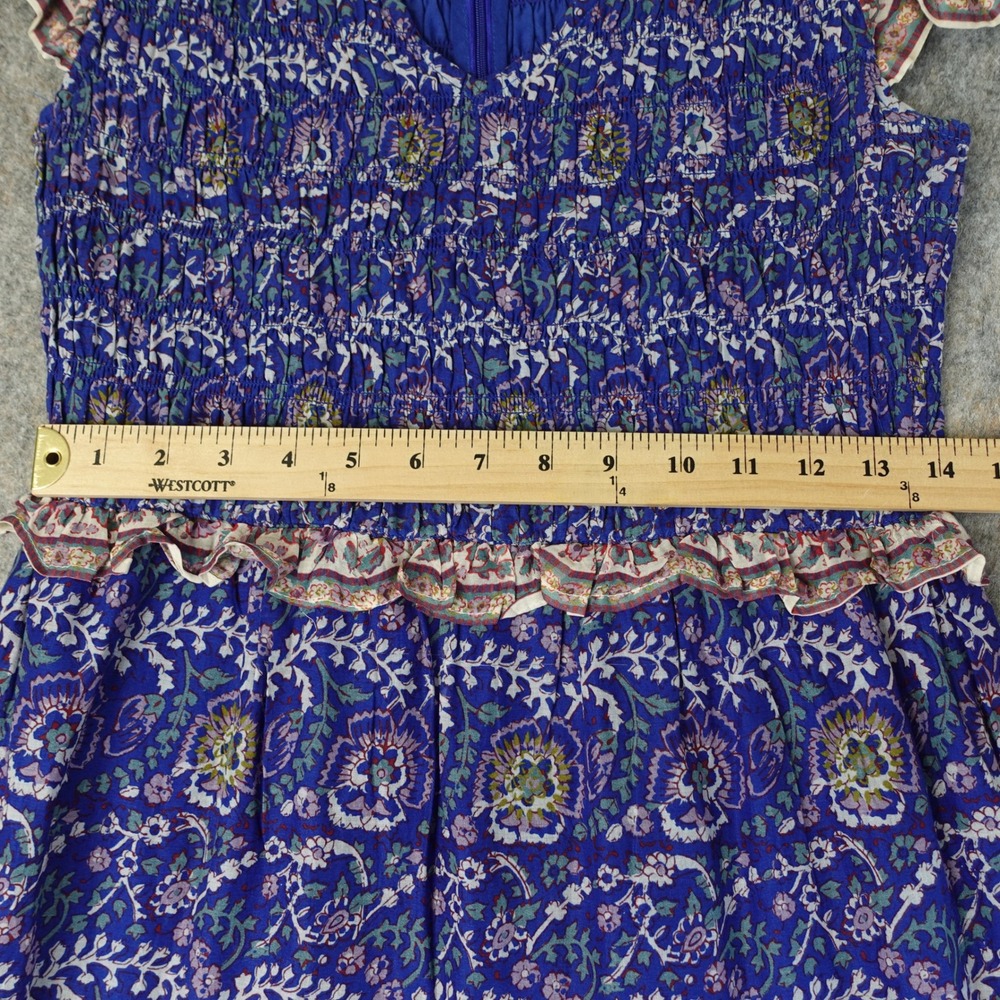 Sea New York Dress Womens 4 Blue Floral Smocked Tiered Maxi Boho Prairie Coastal - Picture 9 of 14